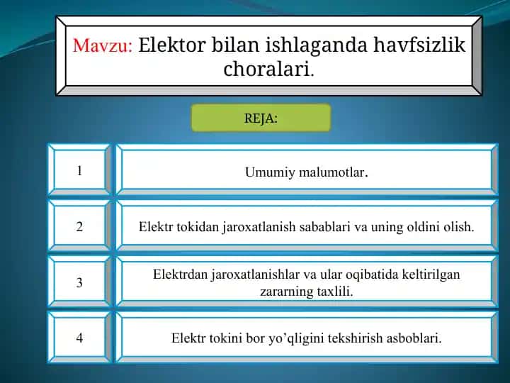 Elektor bilan ishlaganda havfsizlik choralari