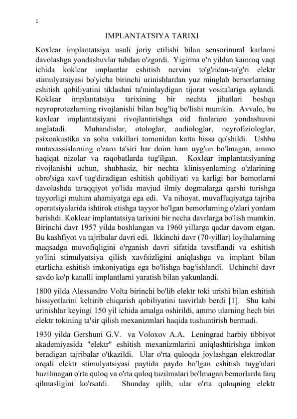 Koklear implantatsiya tarixi va rivojlanishi