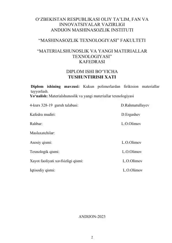 Diploma ishi tushuntirish hati