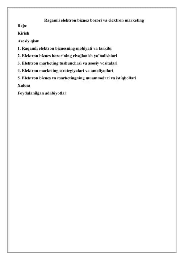 Ragamli elektron biznez bozori va elektron marketing