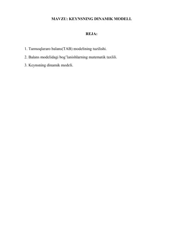 Keynsning Dinamik Modeli