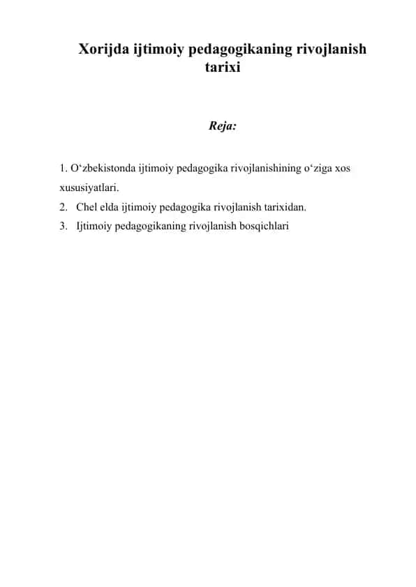 Ijtimoiy Pedagogika Rivojlanish Tarixi