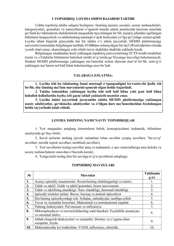 Loyiha ishi bajarish tartibi