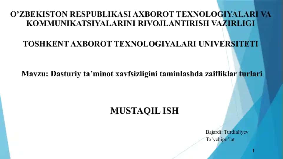 Dasturiy ta’minot xavfsizligini taminlashda zaifliklar turari