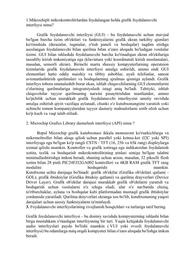 Microchip Grafics Library dasturlash interfeysi (API)