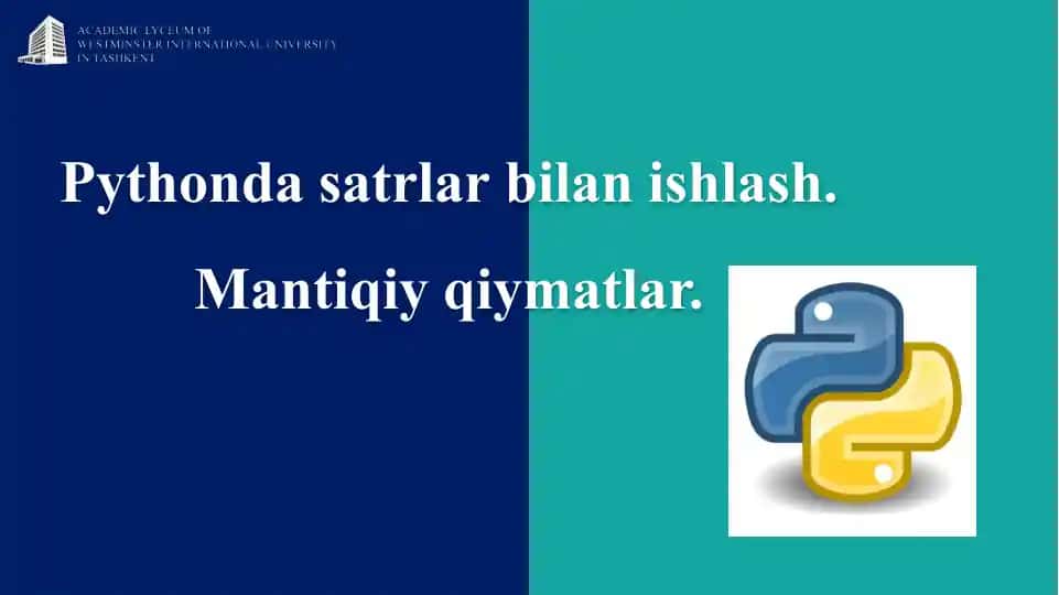 Pythonda satrlar bilan ishlash va mantiqiy qiymatlar