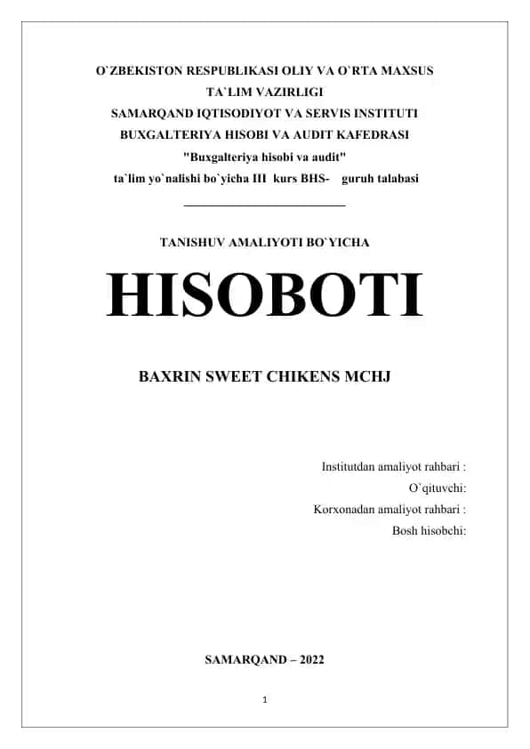 Buxgalteriya hisobi va audit Hisoboti