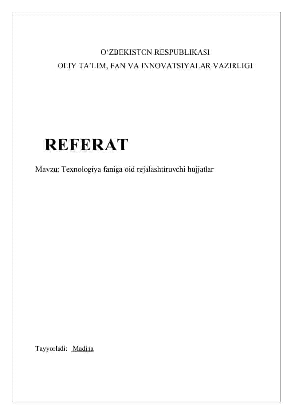 Texnologiya fanidan o'quv reja hujjatlari