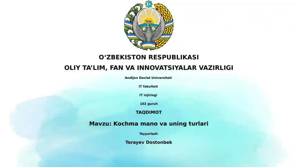 Kochma mano va uning turlari