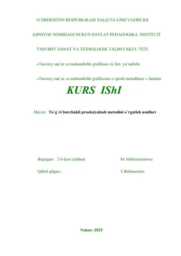 Tasviriy san'at va muhandislik grafikasini o'qitish metodikasi