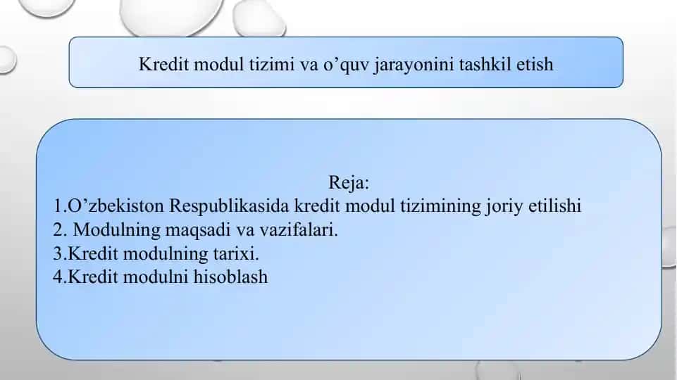 Kredit modul tizimi va o'quv jarayonini tashkil etish