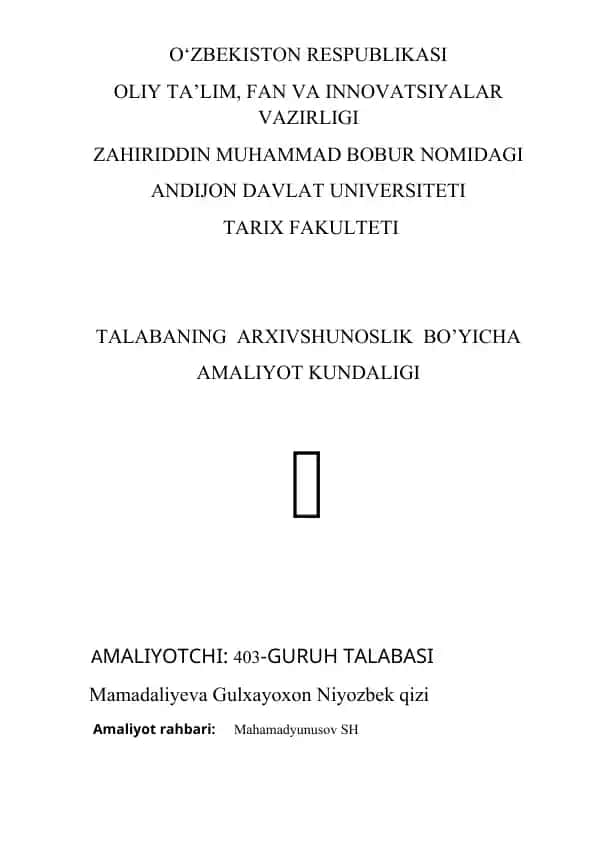 Arxivshunoslik amaliyoti kundaligi
