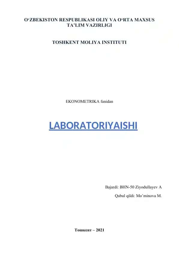 KO’P OMILLI EKONOMETRIK TAHLIL LABORATORIYASI