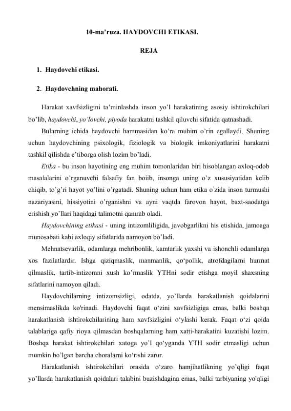 Haydovchi Etikasi