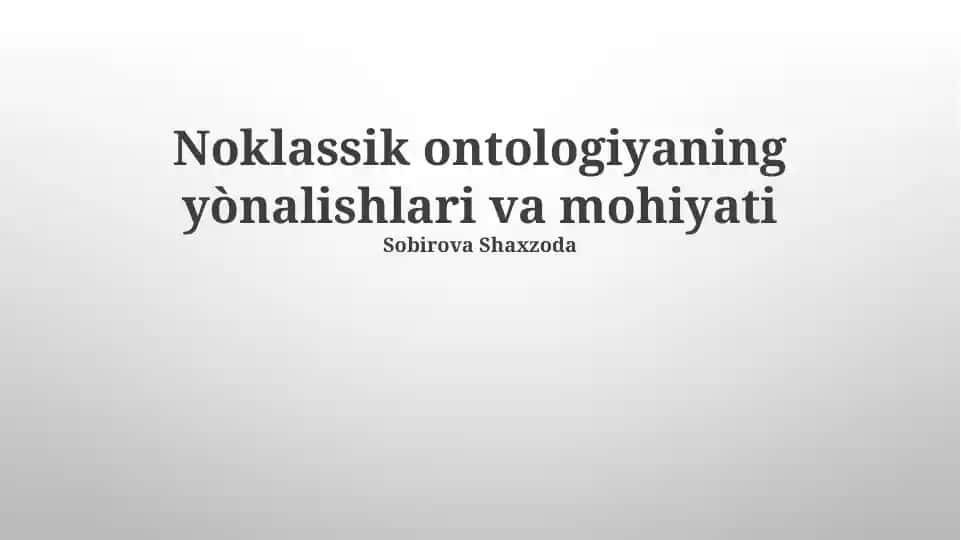 Ontologik Muammolar va Yechimlar