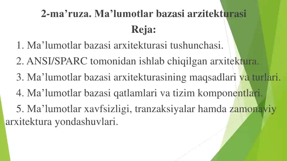 Ma’lumotlar bazasi arxitekturasi