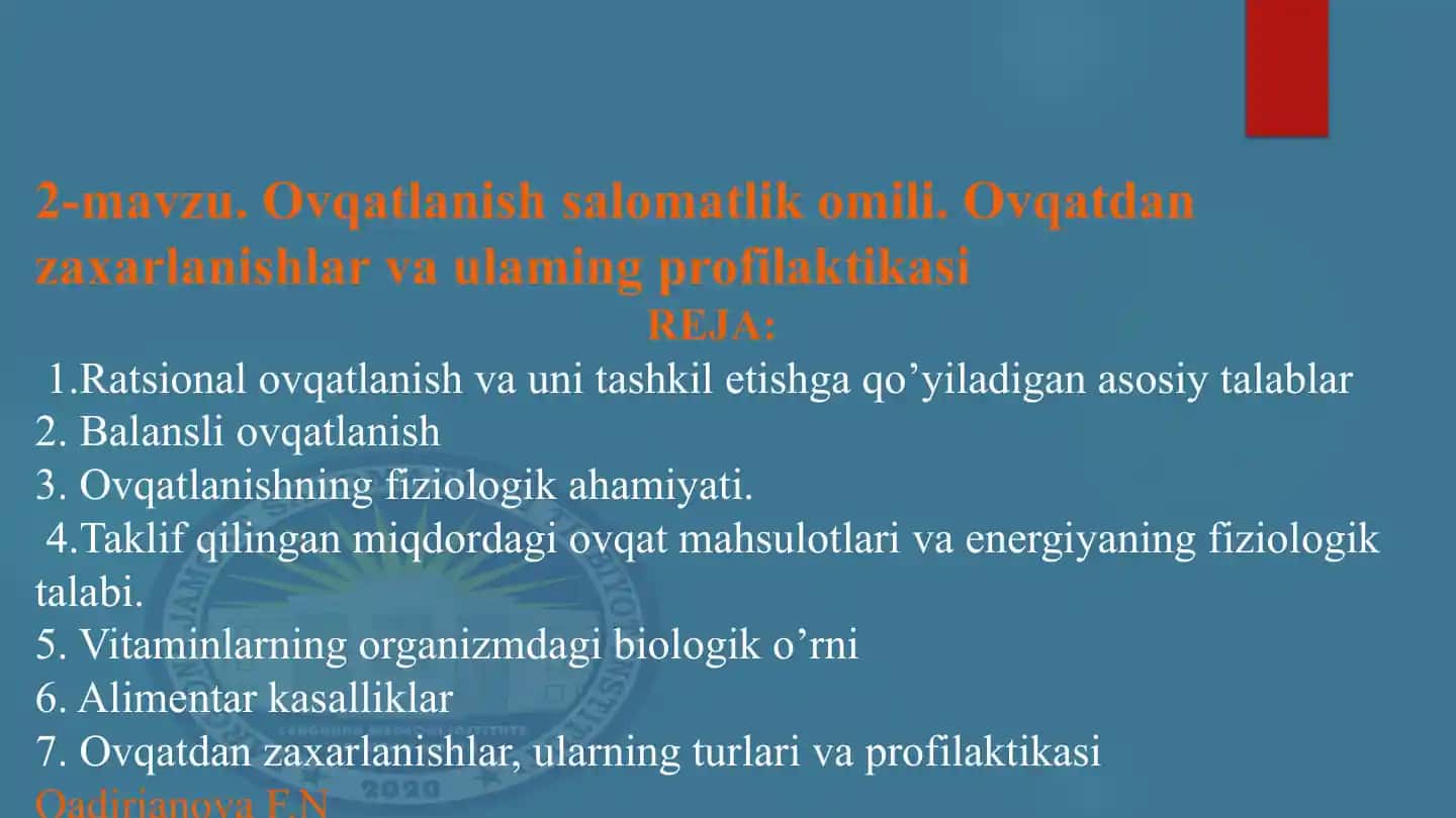 Ovqatlanish va Salomatlik O'limi