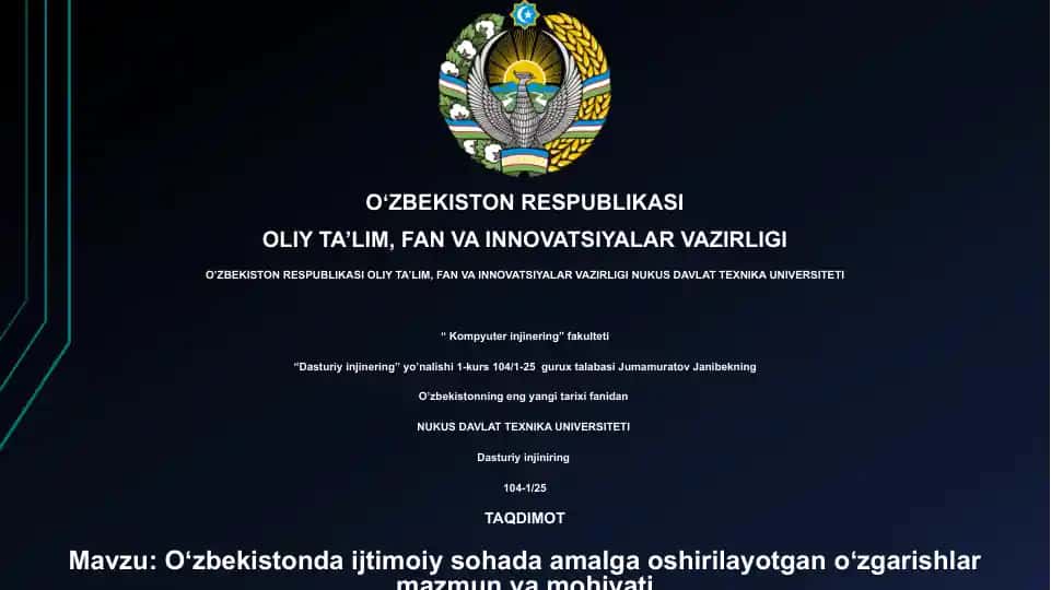 Oʻzbekistonda ijtimoiy sohada amalga oshirilayotgan oʻzgarishlar mazmun va mohiyati