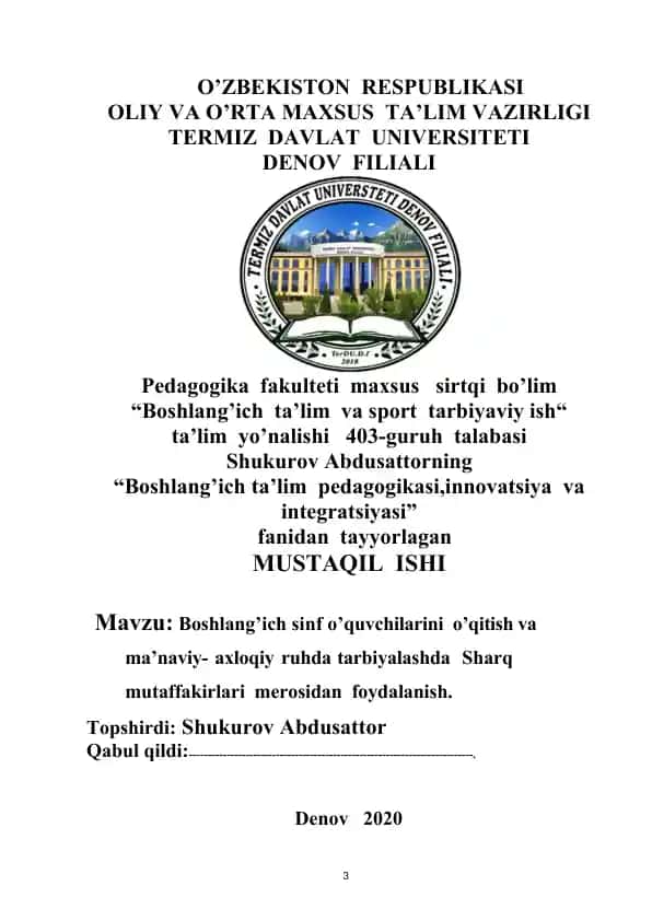 "Boshlang’ich ta’lim va sport tarbiyaviy ish"