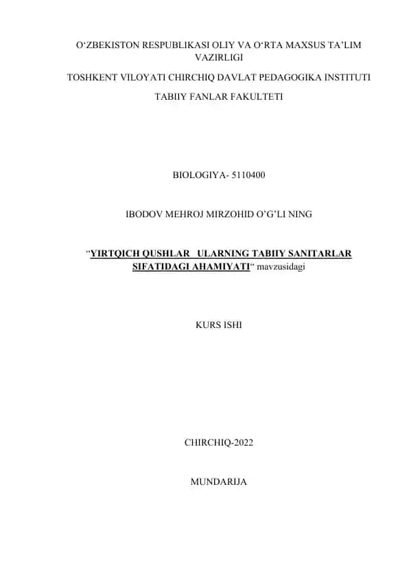 Yirtqich qushlar ularning tabiiy sanitarlari sifatidagi ahamiyati