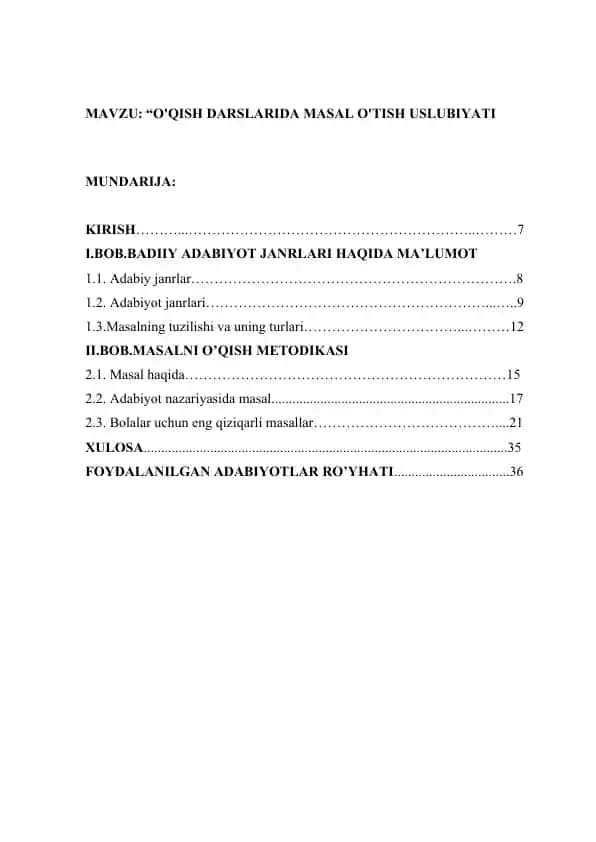 O'QISH DARSLARIDA MASAL O'TISH USLUBIYATI