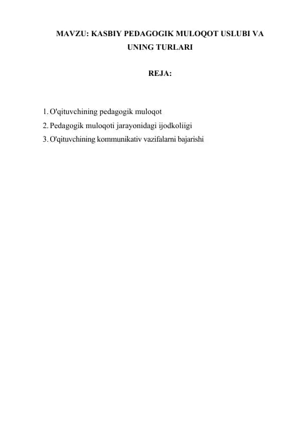 Kasbiy Pedagogik Muloqot Usullari