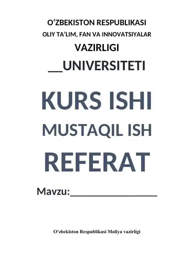 O‘zbekiston Respublikasi Moliya vazirligi haqida referat