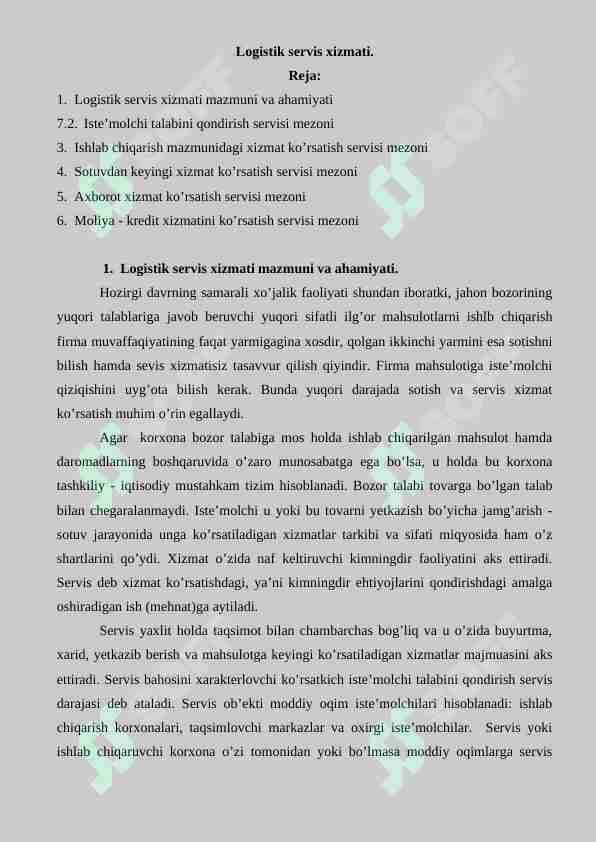 Logistik servis xizmati