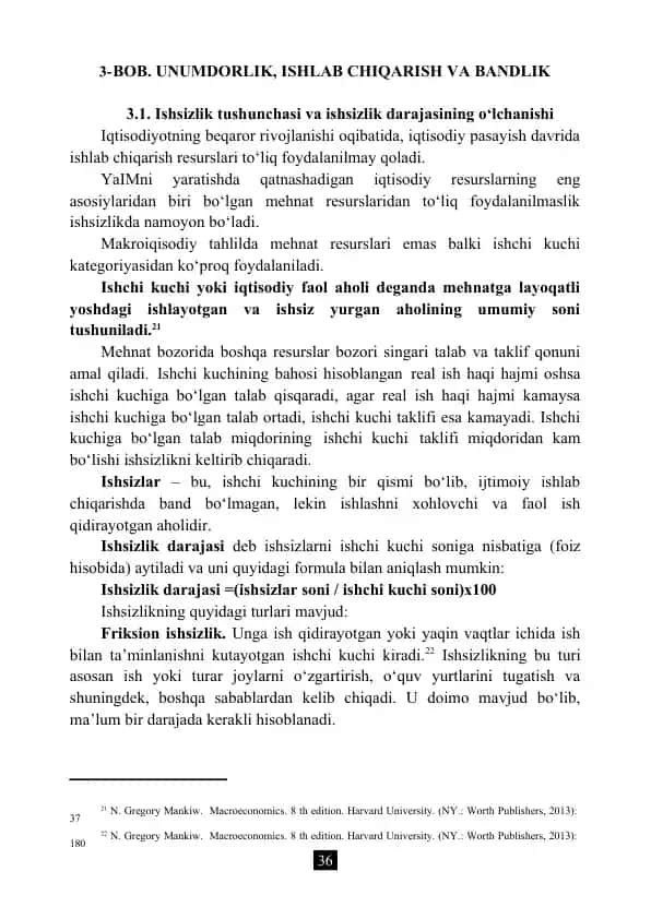 Ishsizlik tushunchasi va ishsizlik darajasining o‘lchanishi