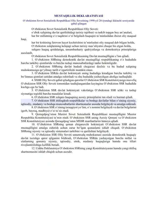 MUSTAQILLIK DEKLARATSIYASI
