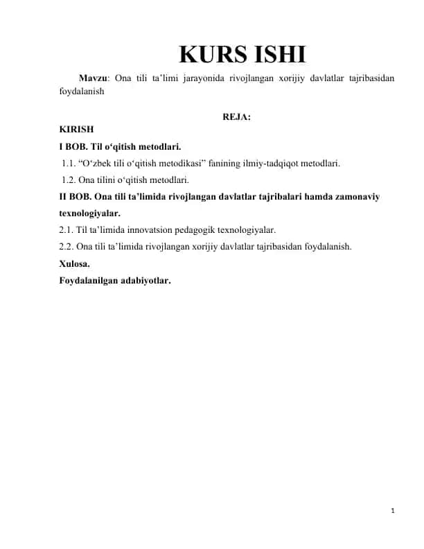 Ona tili ta’limi jarayonida rivojlangan xorijiy davlatlar tajribasidan foydalanish