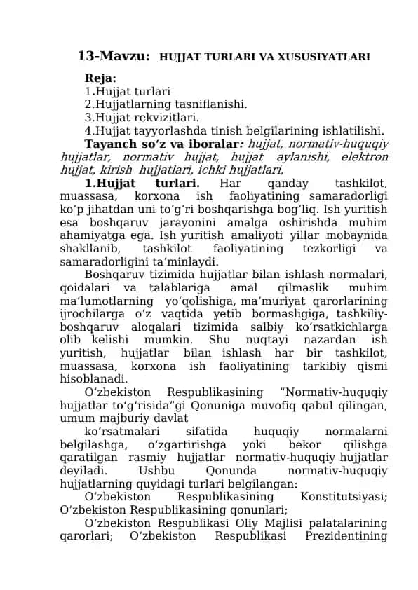 Hujjat Turlari va Xususiyatlari