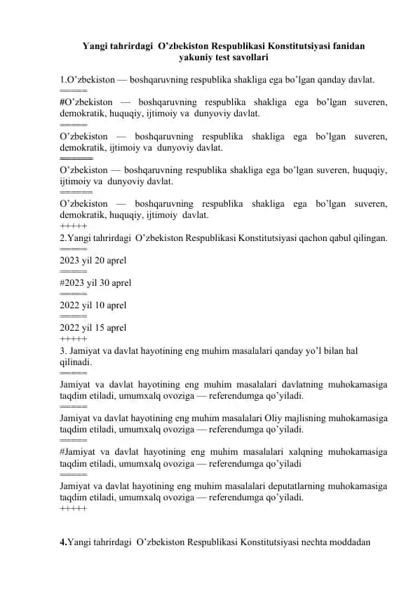 O’zbekiston Respublikasi Konstitutsiyasi