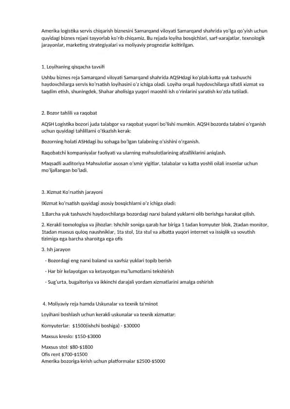 Logistika xizmati Samarqand shahrida