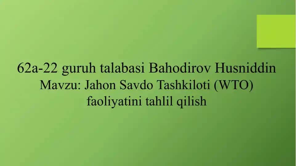Jahon Savdo Tashkiloti (WTO)