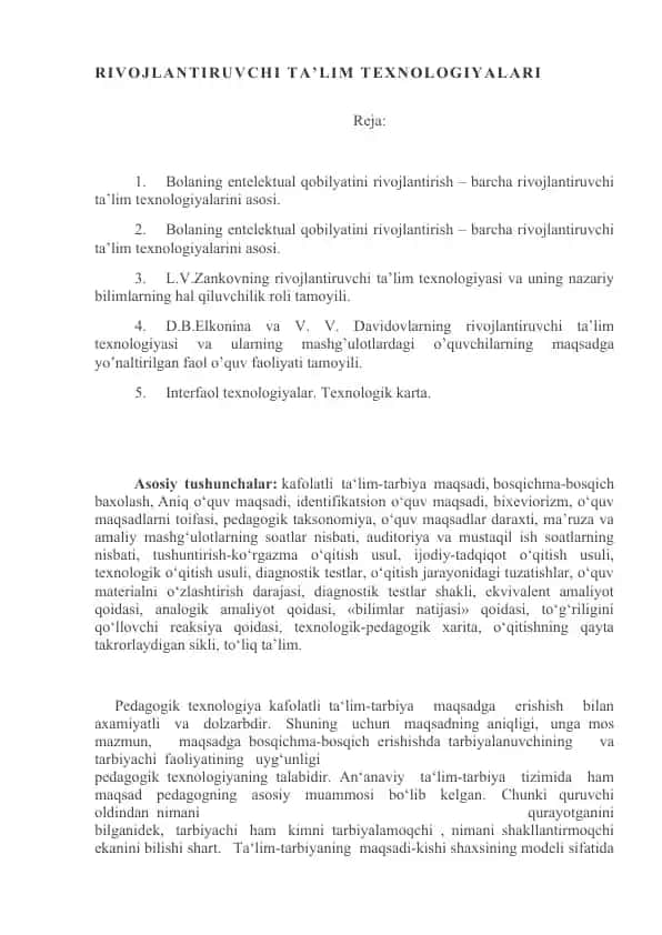 RIVOJLANTIRUVCHI TA’LIM TEXNOLOGIYALARI