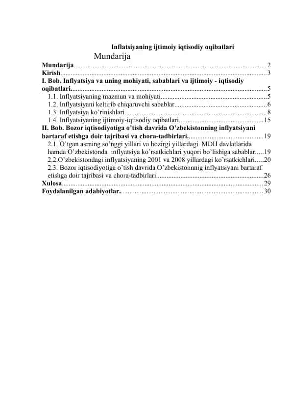Inflatsiyaning ijtimoiy iqtisodiy oqibatlari