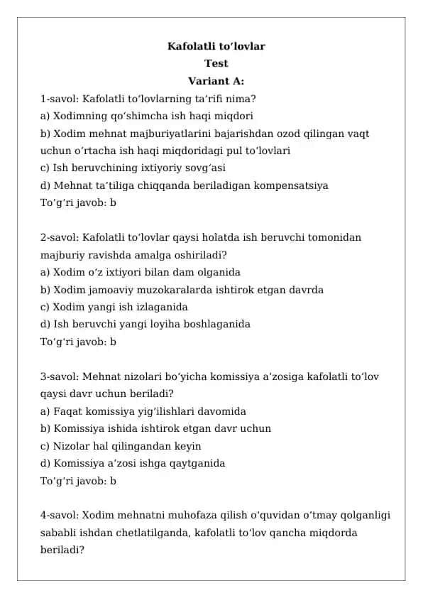 Kafolatli to‘lovlar