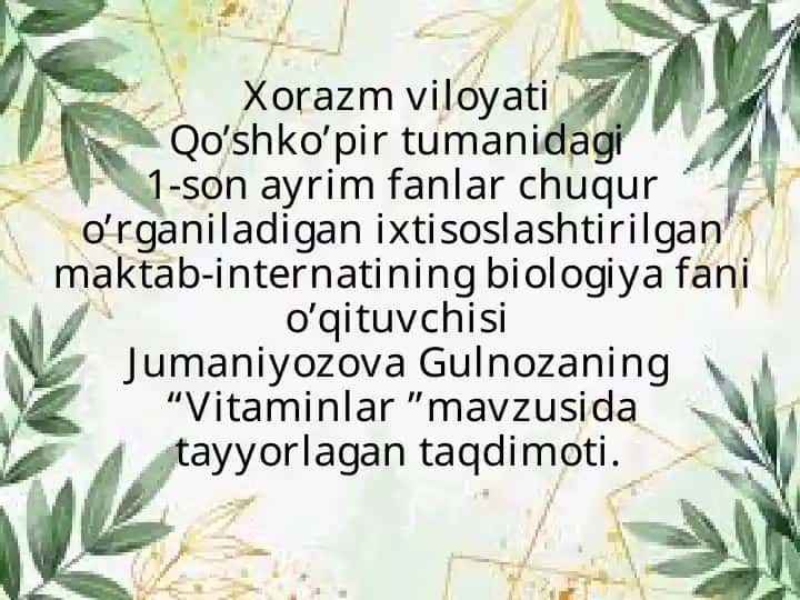 "Vitaminlar" mavzusida taqdimot