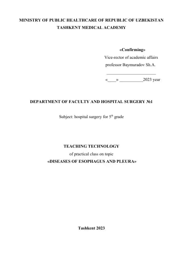 Methodical manual on Diseases of Esophagus and Pleura