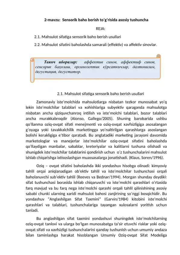 Sensorik Baho Berish Usullari