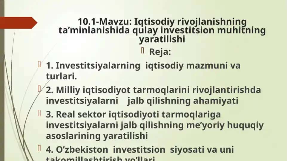 Investitsiyalar haqida ma'lumotlar