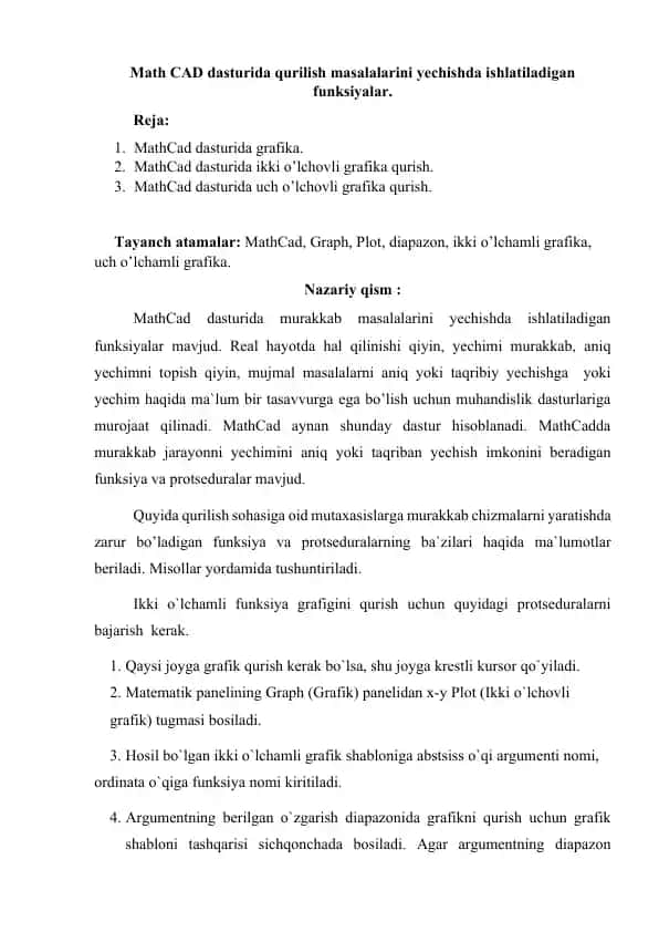 Math CAD dasturida grafika