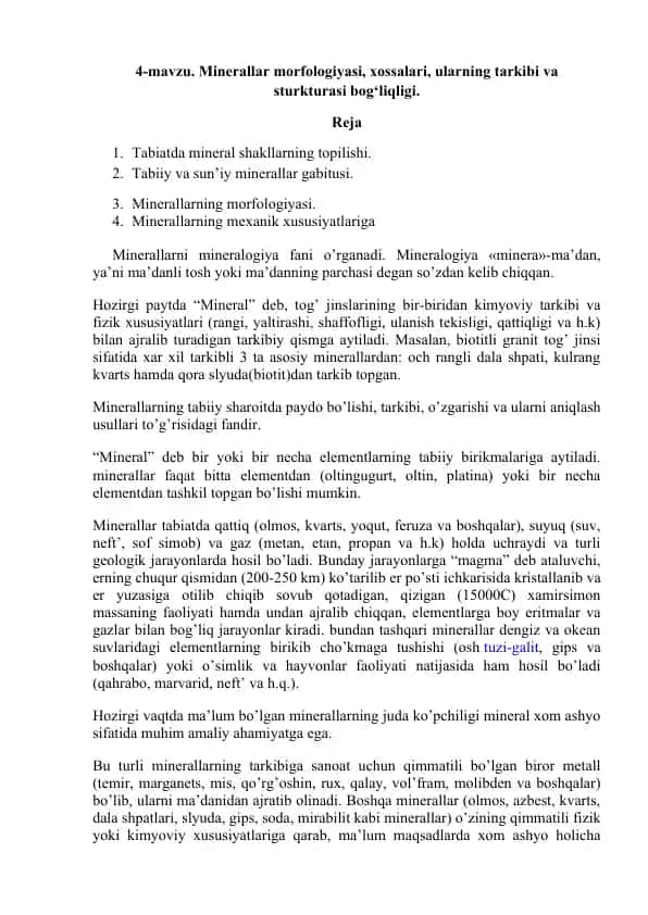 Minerallar morfologiyasi