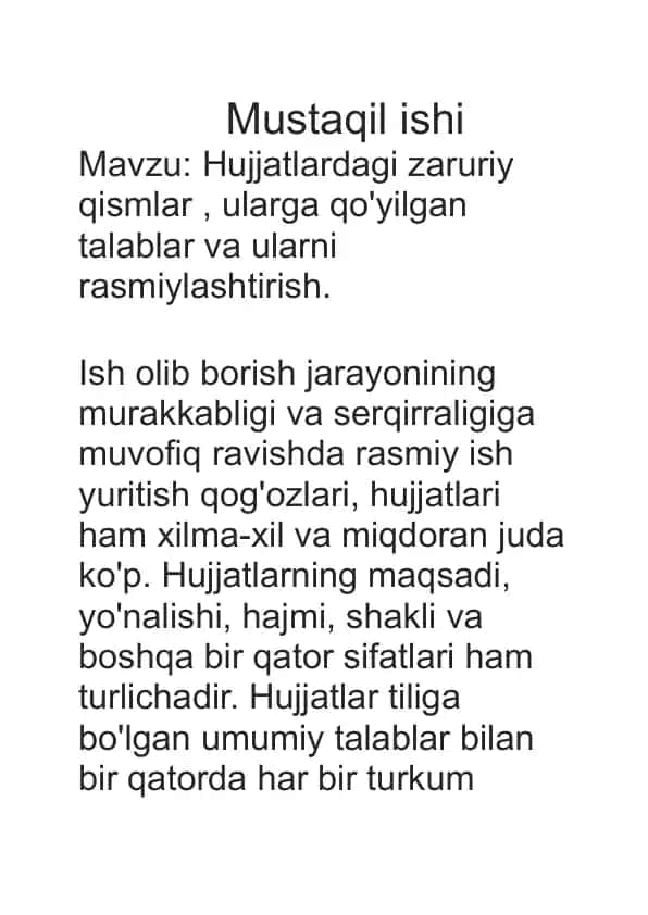 Hujjatlardagi zaruriy qismlar va ularga qo'yilgan talablar