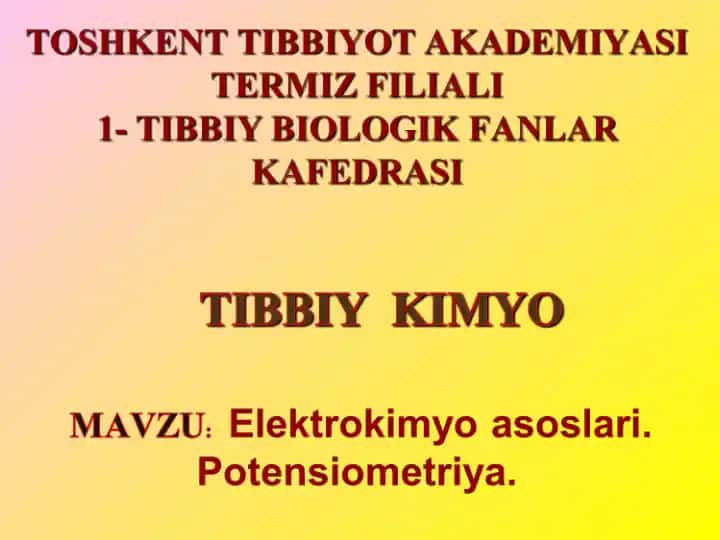 Elektrokimyo va Elektrod Protsesslari