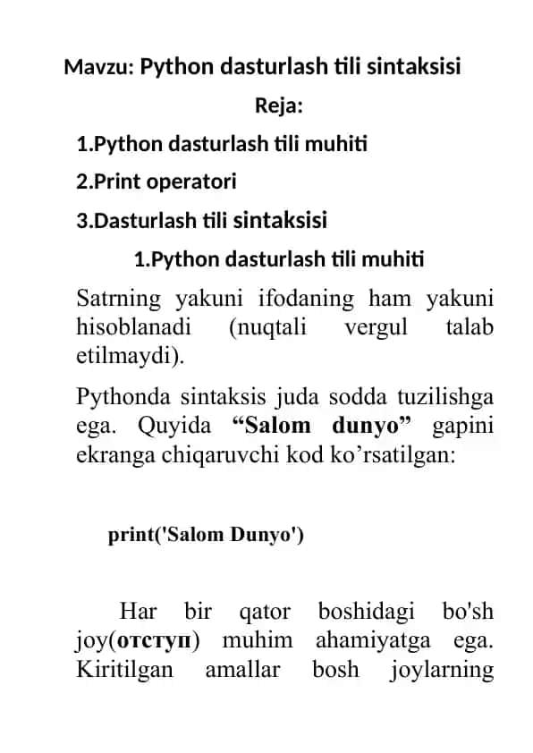 Python dasturlash tili sintaksisi