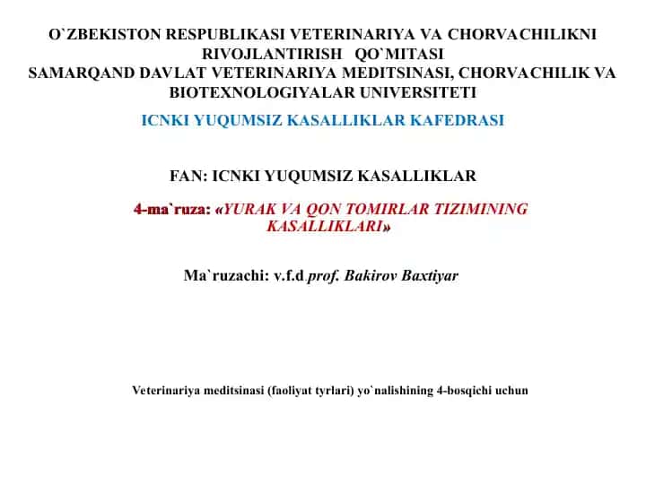 Yurak va Qon-Tomirlar Tizimining Kasalliklari