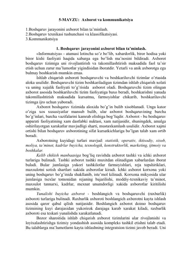 Axborot va kommunikatsiya