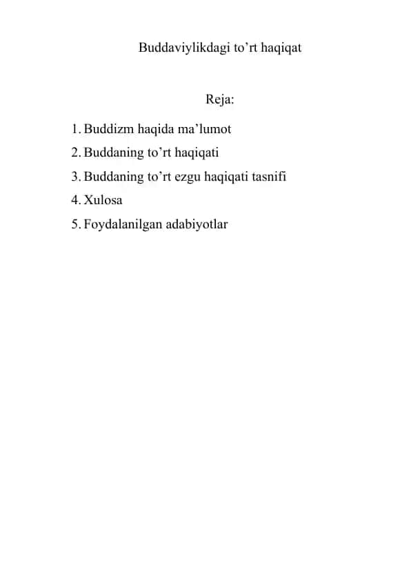 Buddaviylikdagi to’rt haqiqat